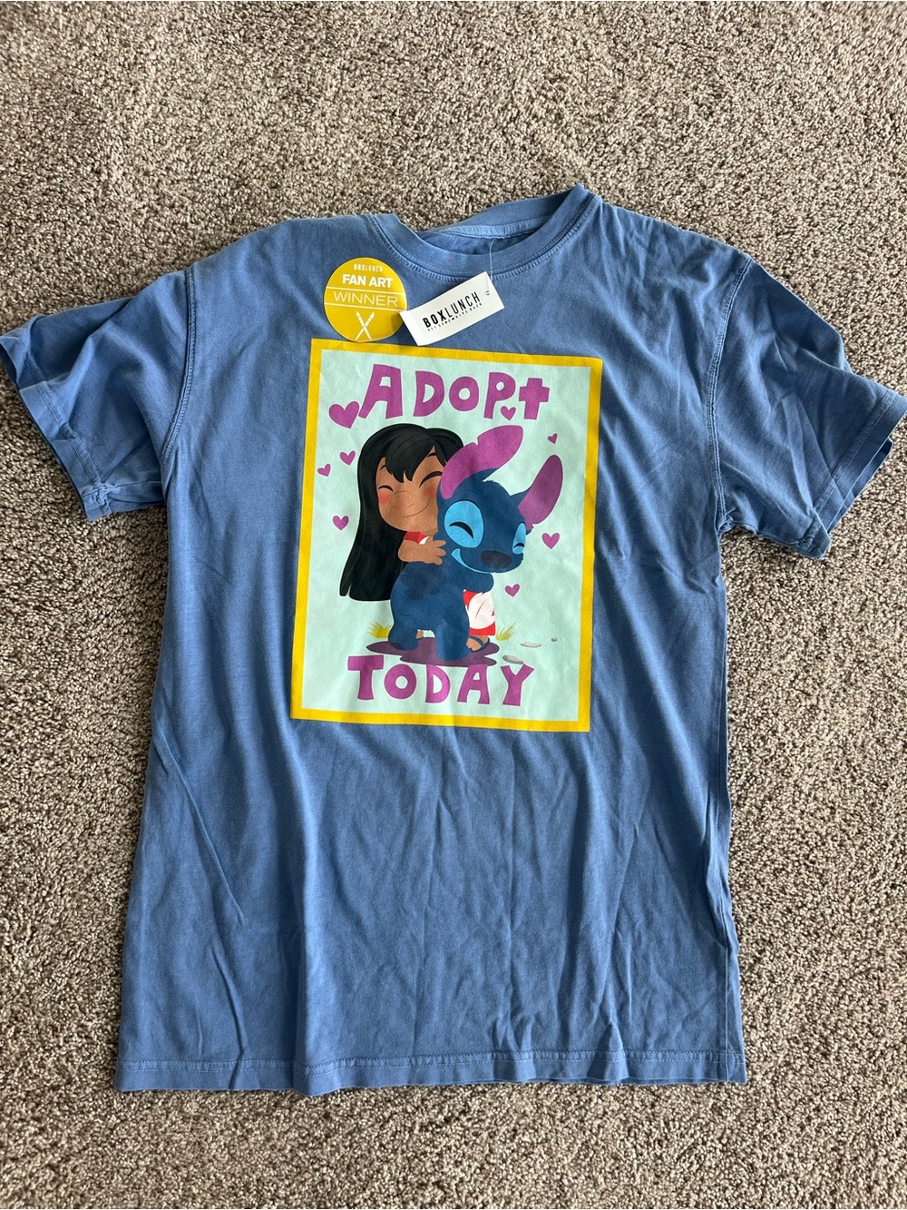 Blue 'Adopt Today' Graphic Tee - Lilo & Stitch Fan Art. Brand new size Medium.